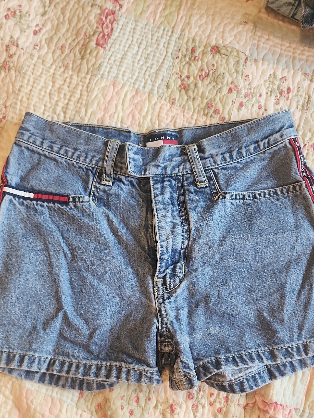 Tommy Hilfiger Light Blue Denim Shorts with Red & White Trim